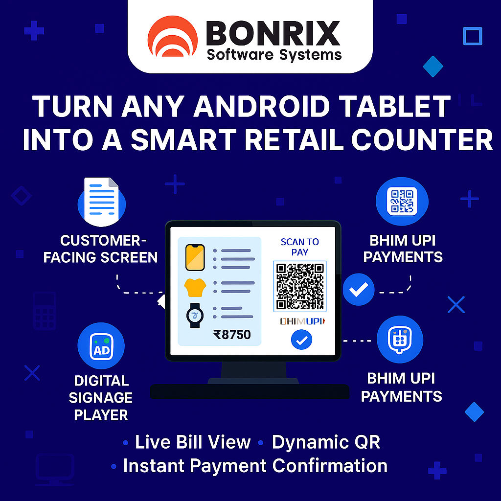 Bonrix Android-Based Customer-Facing Retail Display with Dynamic UPI & TMS Control