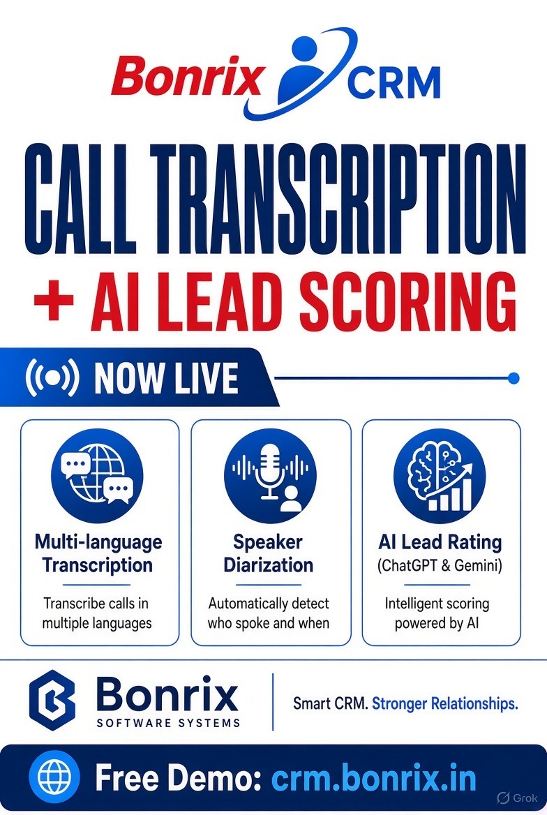 Bonrix CRM AI Call Transcription: Smarter Lead Management with Speaker Diarization & AI Insights