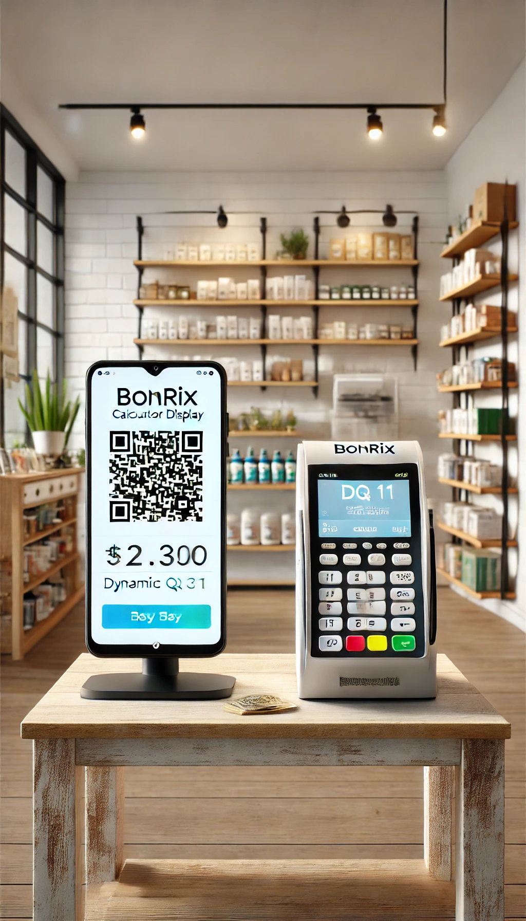 Bonrix Calculator Display Android App & DQ11 Dynamic QR Code Display