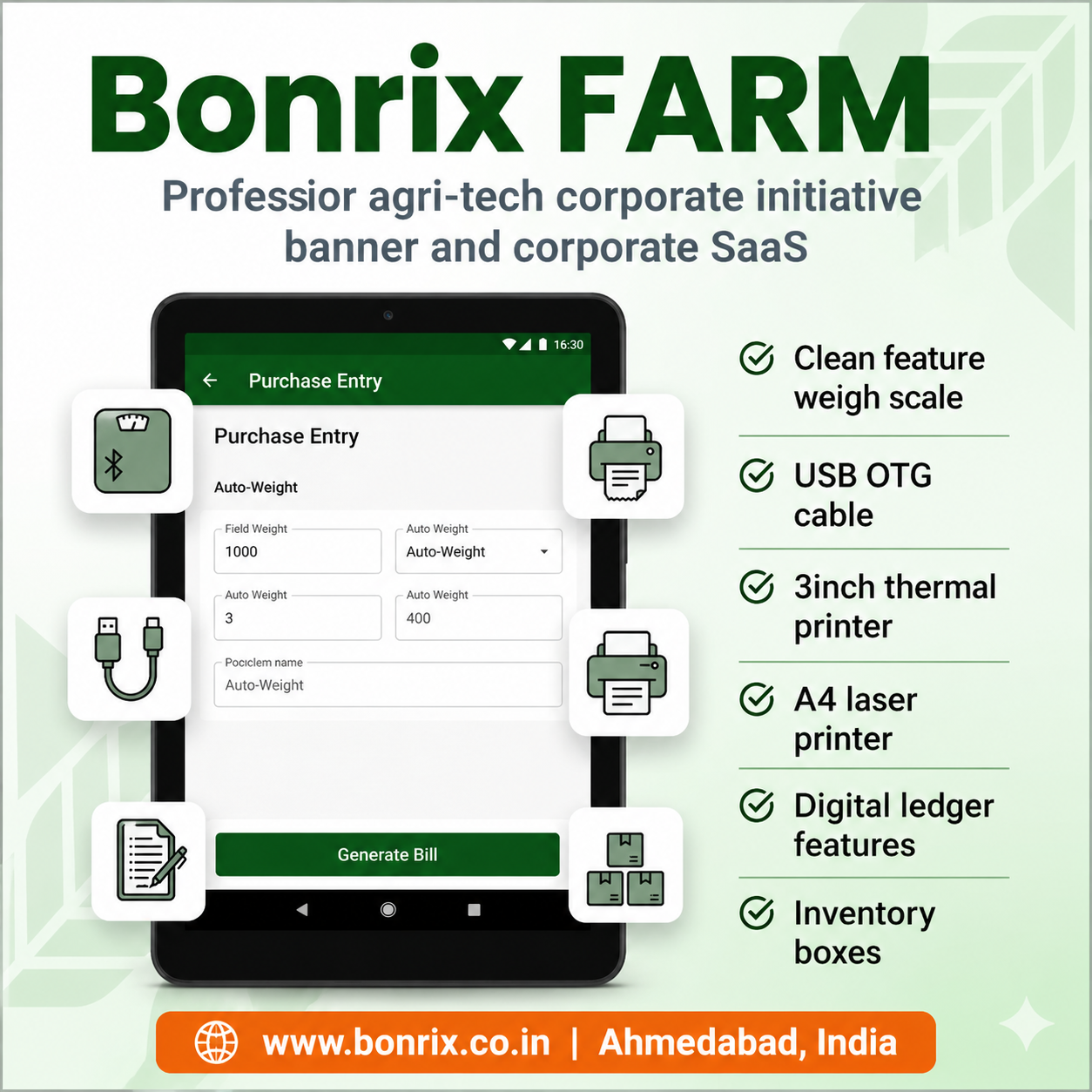 Bonrix FARM App for Smart Agri Purchase, Auto Weight, Ledger & Inventory Management System