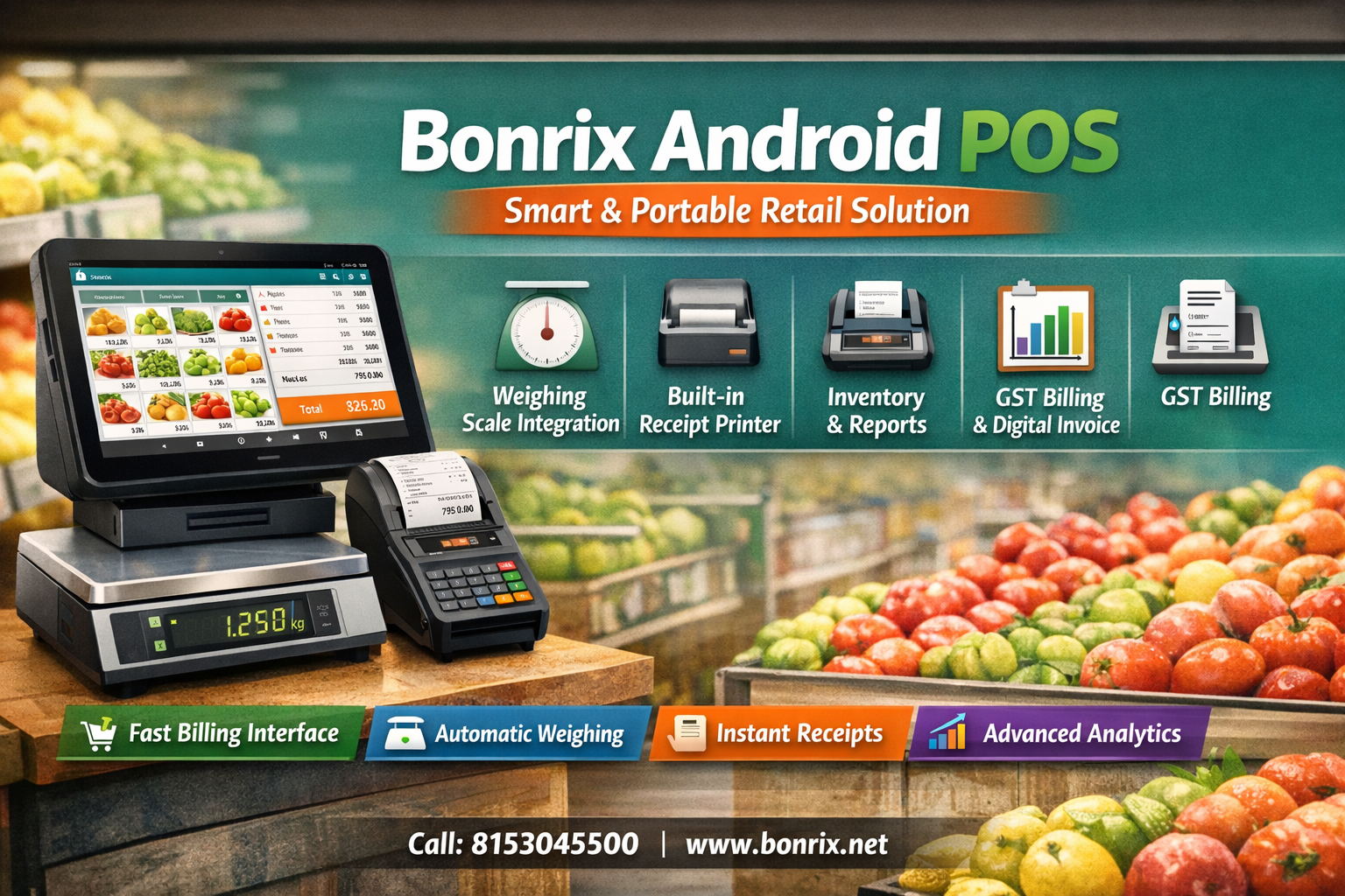 Bonrix Android POS Billing Interface with Weighing Scale Integration