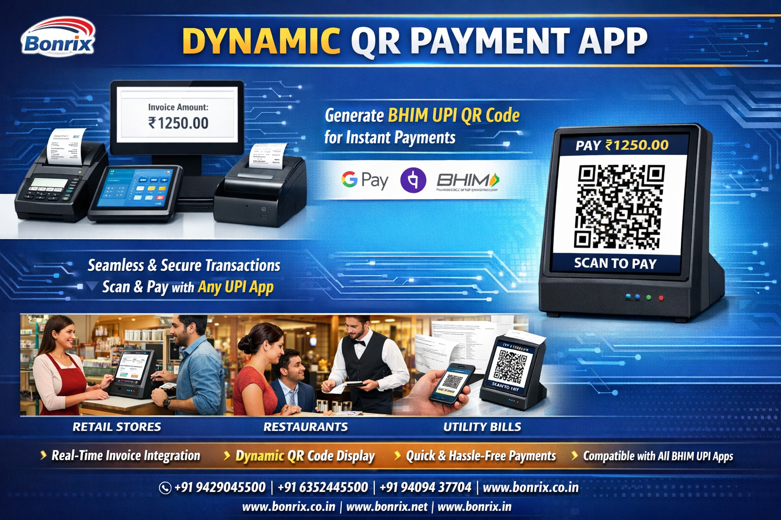 Bonrix Dynamic QR Code Display Android App Workflow – Invoice to UPI Payment