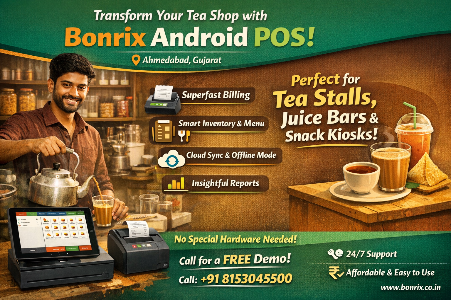 Bonrix Android POS App Running on Tablet at Tea Shop Counter