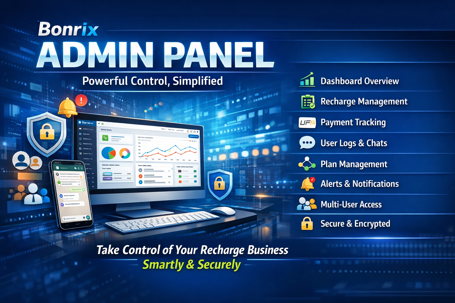Bonrix Admin Panel Dashboard – Real-Time Recharge Stats, Payment Tracking & User Management