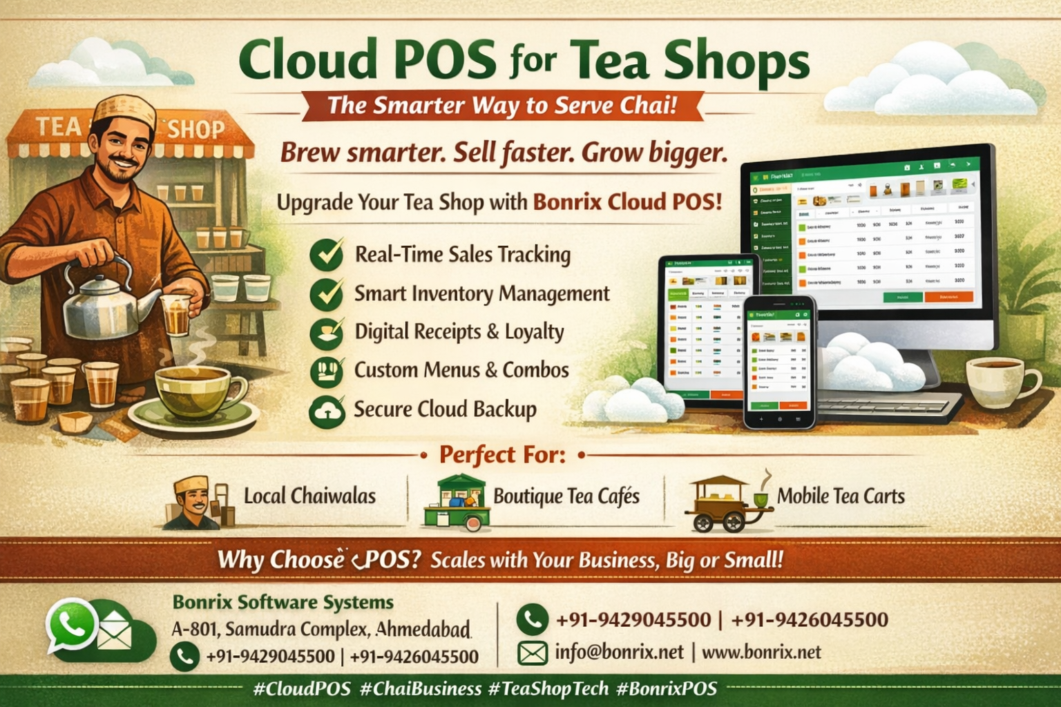 Bonrix Cloud POS Dashboard for Tea Shops – Real-Time Sales, Inventory & Custom Menus