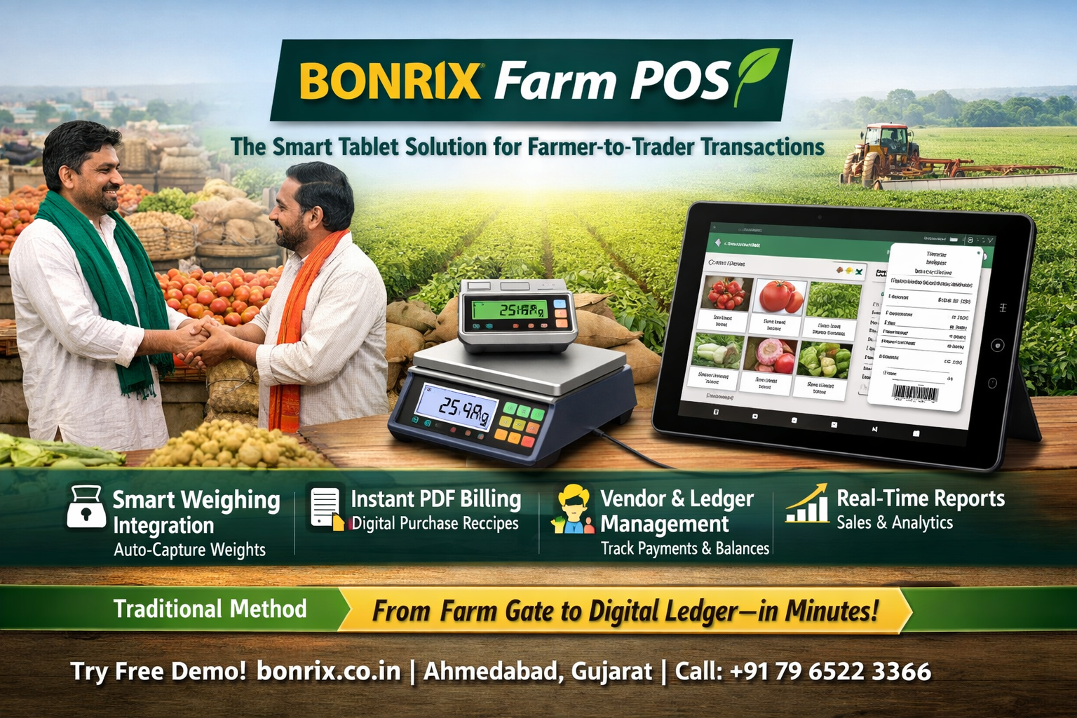 Bonrix Farm POS Tablet App for Farmer-to-Trader Transactions in Indian Mandis