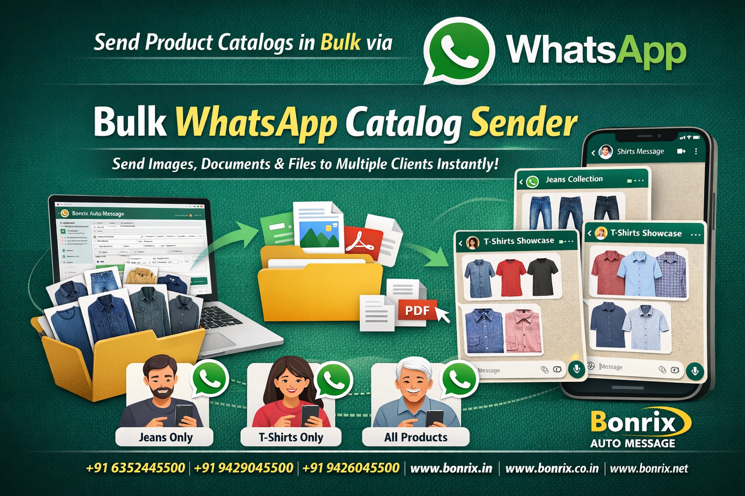Bonrix Smart WhatsApp Catalog Sender – Send Jeans to Some Clients, T-Shirts to Others Automatically