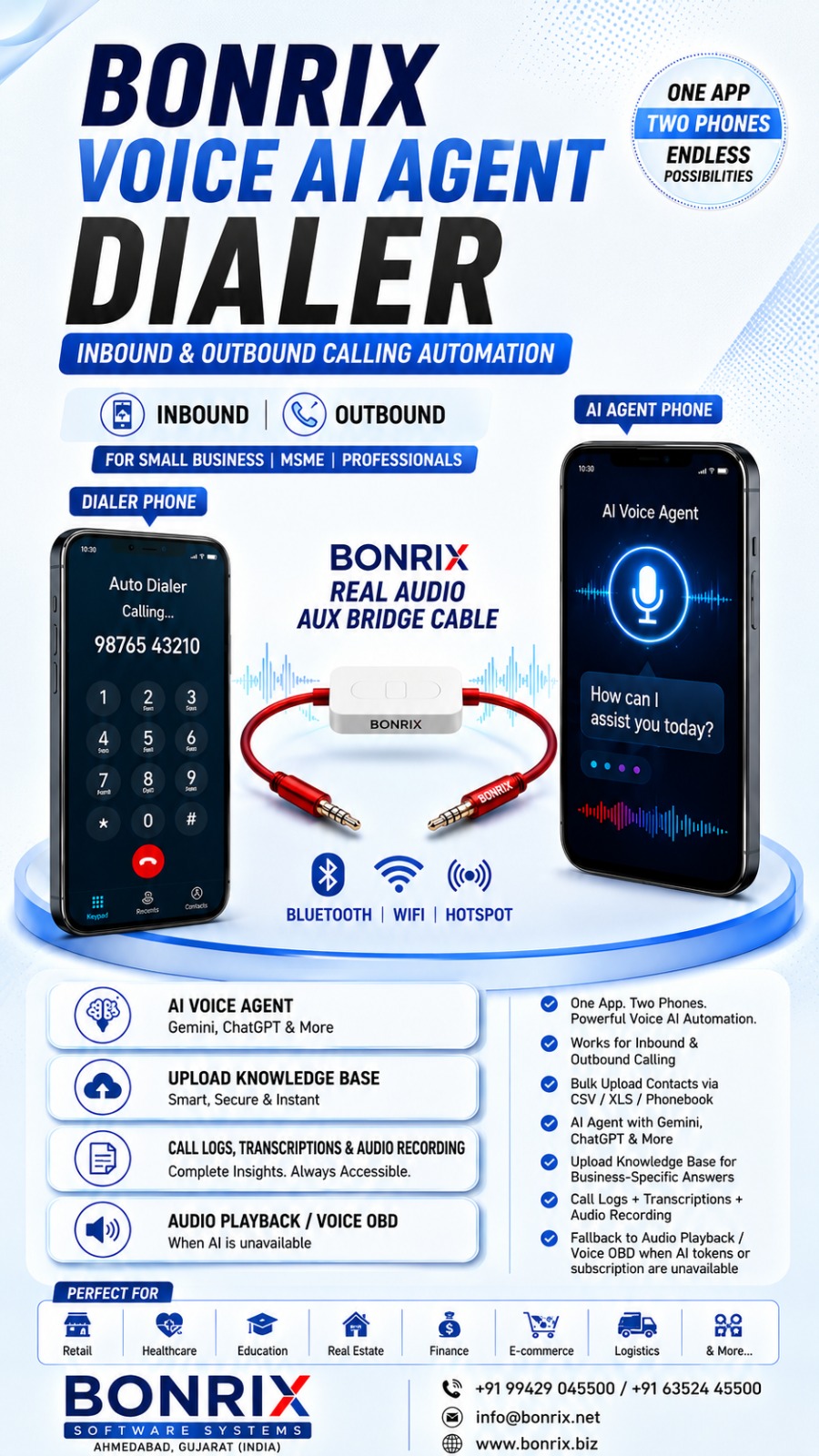 Bonrix Voice AI Dialer & AUX Audio Bridge Cable
